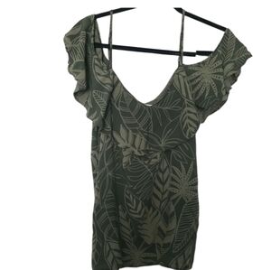 Old Navy Green Leaf Print Cold Shoulder Blouse Size Large